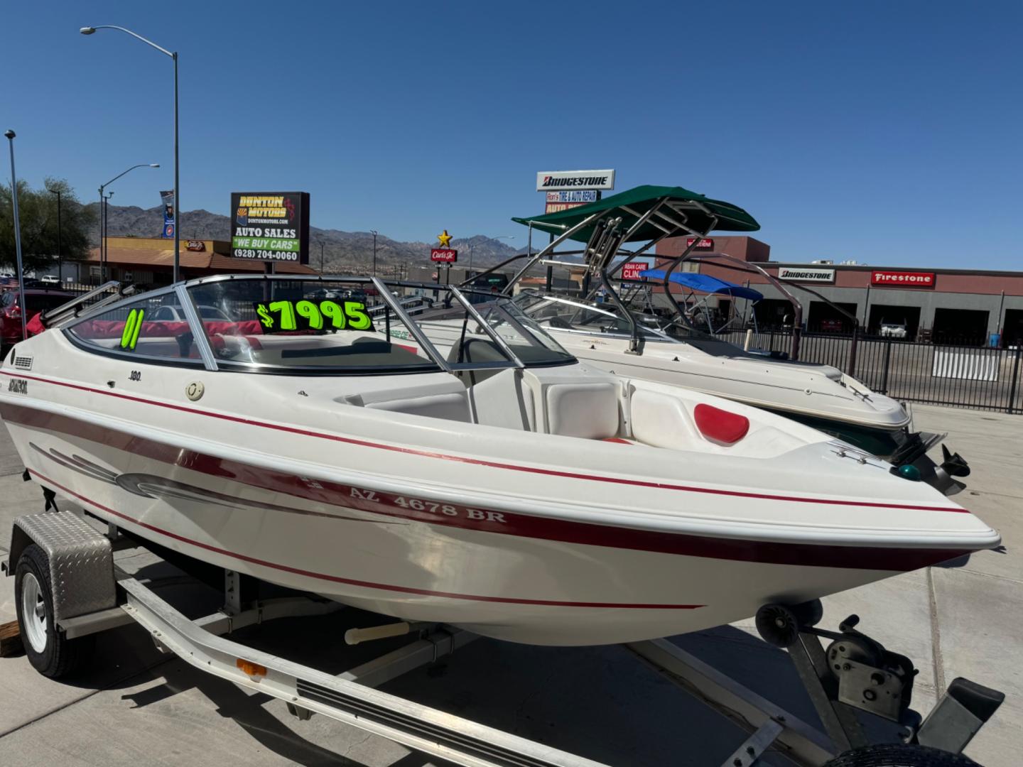 2001 White /white/red Aquatron 180 , located at 2190 Hwy 95, Bullhead City, AZ, 86442, (928) 704-0060, 0.000000, 0.000000 - On consignment this 2001 Aquatron 180. 3.0 engine. 18ft in length. nice bimini top . interior has some damage. price reduced. Runs great. - Photo#1